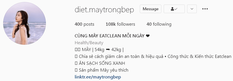 screenshot instagram account diet.maytrongbep